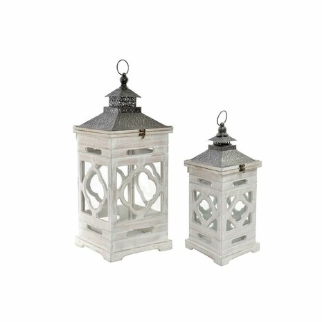 Straatlantaarn Home ESPRIT Wit Kristal Spar Etnisch Arabisch 26 x 26 x 66 cm (2 Onderdelen) 1