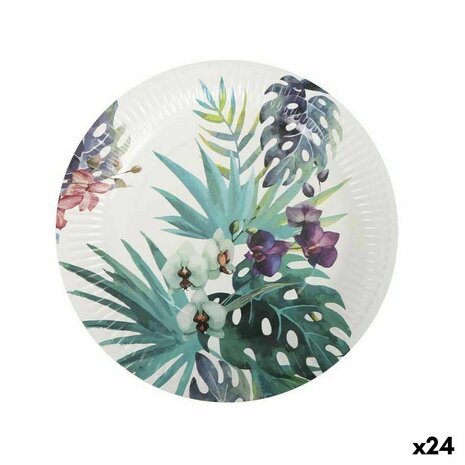 Bordenset Algon Wegwerp Karton Tropisch 3 Onderdelen 28 cm (24 Stuks) 1