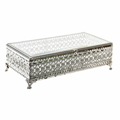 Juwelenkistje DKD Home Decor Kristal Zilverkleurig Metaal 25,5 x 12,5 x 7,5 cm 1