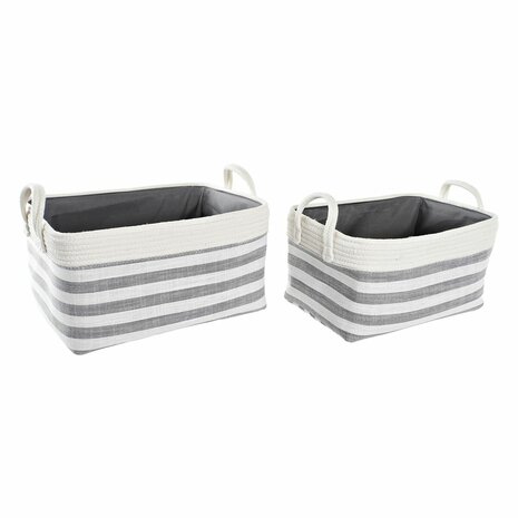 Mandenset DKD Home Decor Strepen Grijs Katoen (40 x 30 x 23 cm) (2 Onderdelen) 1