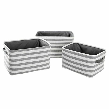 Mandenset DKD Home Decor Grijs Strepen Katoen (42 x 32 x 25 cm) (3 Onderdelen) 1