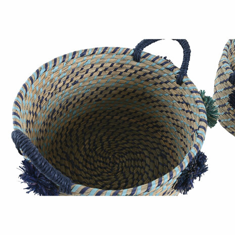 Mandenset DKD Home Decor 46 x 44 x 34 cm Pompons Polypropyleen Zeegras 2