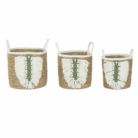 Mandenset Home ESPRIT Wit Groen Natuurlijk Natuurlijke Vezel Tropisch 39 x 39 x 47 cm (3 Onderdelen) 4