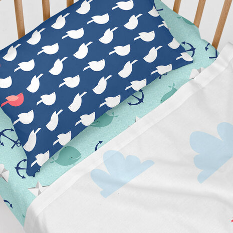 Beddengoedset HappyFriday Moshi Moshi Whale Multicolour Wieg voor baby&apos;s 2 Onderdelen 4