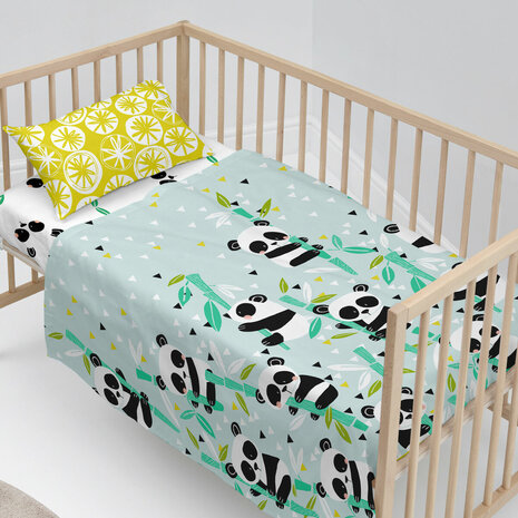 Beddengoedset HappyFriday Moshi Moshi Panda garden blue Blauw Wieg voor baby&apos;s 2 Onderdelen 2
