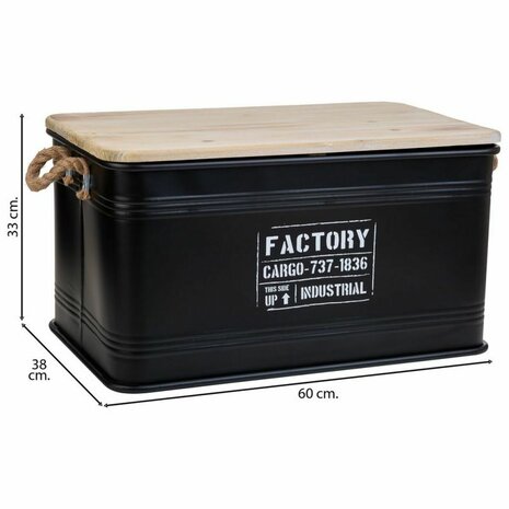 Koffer Alexandra House Living Factory Zwart Industriële hennep Metaal Sparrenhout 38 x 60 x 33 cm 3