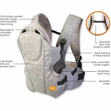 Draagzak voor baby&apos;s Dreambaby Oxford Grijs + 3 jaar 15 kg 2
