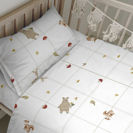 Dekbedovertrek set HappyFriday Mini Woods animals Multicolour Wieg voor baby&apos;s 2 Onderdelen 1