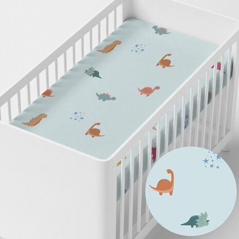 Onderlaken HappyFriday MINI Blauw Multicolour 60 x 120 x 14 cm Dinosaurussen 3
