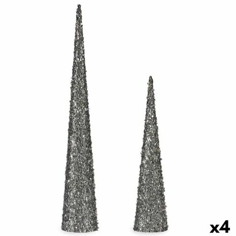 Figurenset Kegels Pailletten Zilverkleurig Plastic (4 Stuks) 1