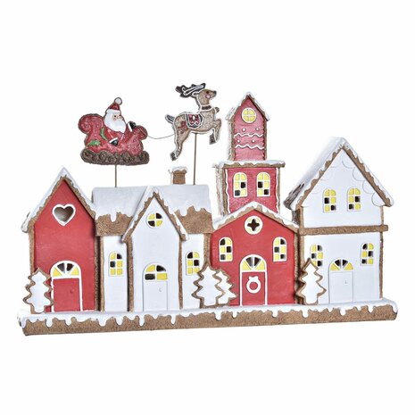 Kerstversiering DKD Home Decor Huis Wit Rood Hars 41 x 7,5 x 27 cm 1