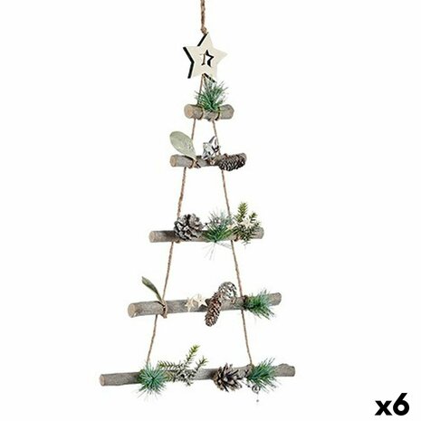 Kerstversiering Kerstboom Bruin Zilverkleurig Hout Plastic 34 x 5 x 65 cm (6 Stuks) 1