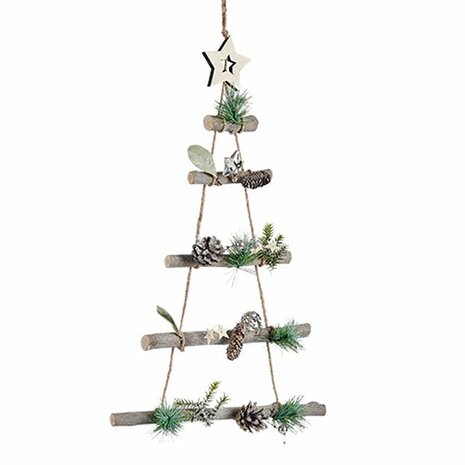 Kerstversiering Kerstboom Bruin Zilverkleurig Hout Plastic 34 x 5 x 65 cm (6 Stuks) 2