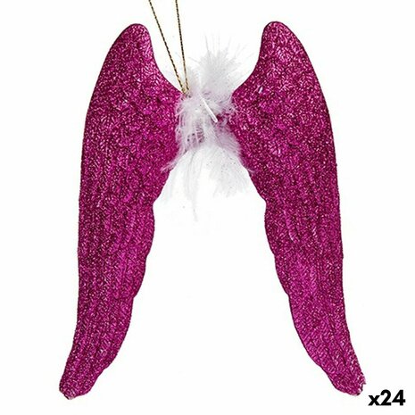 Kerstversiering Engelenvleugels Fuchsia Plastic Purpurine 12,5 x 15 x 2,5 cm (24 Stuks) 1