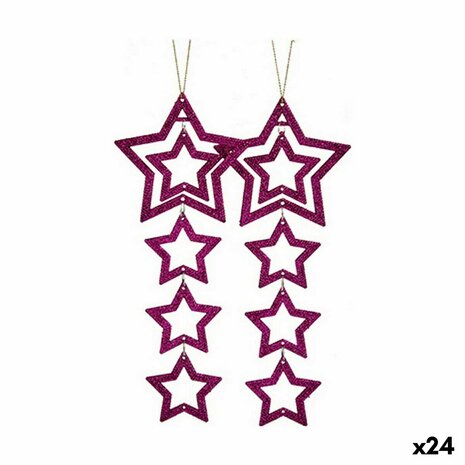 Kerst Decoratie Set Ster Fuchsia 19 x 0,2 x 23 cm (24 Stuks) 1
