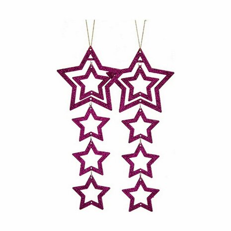 Kerst Decoratie Set Ster Fuchsia 19 x 0,2 x 23 cm (24 Stuks) 2