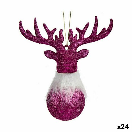 Kerstversiering Rendier Fuchsia Plastic Purpurine 13,5 x 15,5 x 7 cm (24 Stuks) 1