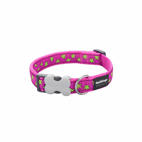 Hondenhalsband Red Dingo STYLE STARS LIME ON HOT PINK 15 mm x 24-36 cm 4