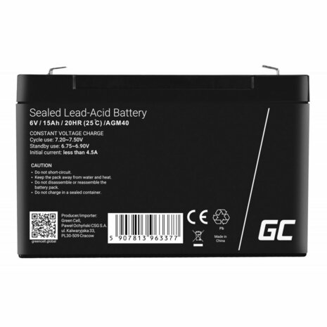 Batterij voor UPS SAI Green Cell AGM40 14000 mAh 6 V 4