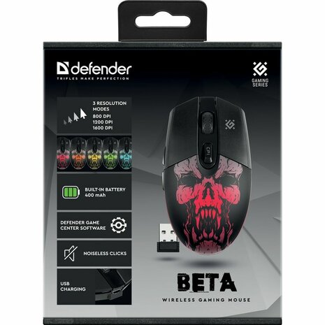 Wireless muis Defender Beta GM-707L Zwart Multicolour 1600 dpi 5