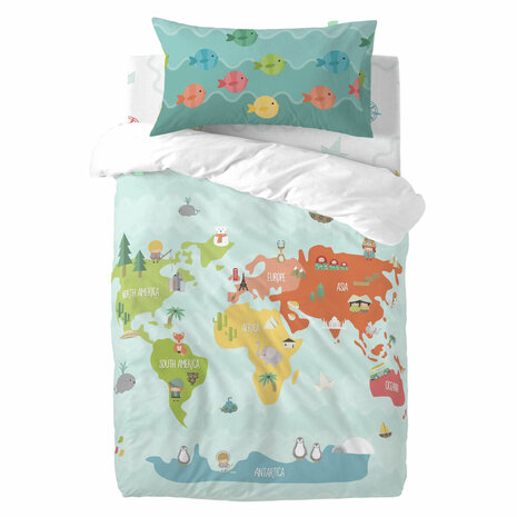 Dekbedovertrek set HappyFriday Happynois World Map Multicolour Wieg voor baby&apos;s 2 Onderdelen 1