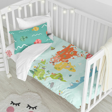 Dekbedovertrek set HappyFriday Happynois World Map Multicolour Wieg voor baby&apos;s 2 Onderdelen 2