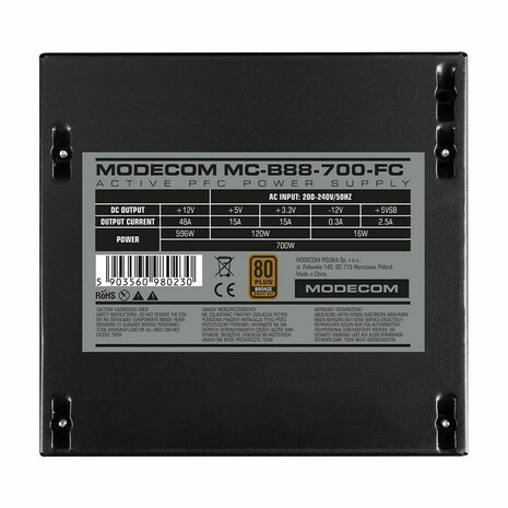 Voedingsbron Modecom ZAS-MC-B88-700-ATX-FC-BULK ATX 700 W 80 Plus Bronze 3