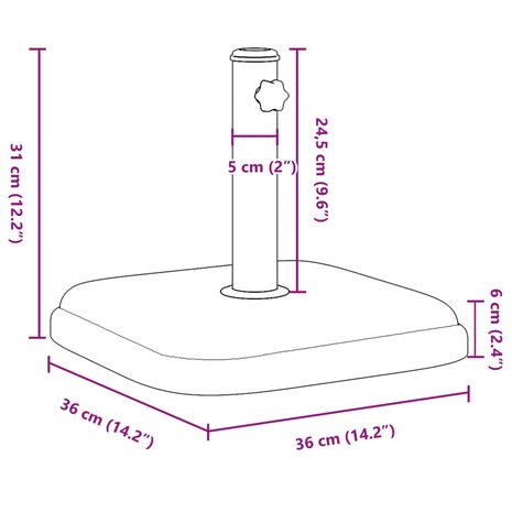 Parasolvoet voor stokken van Ø32/35/38 mm 11 kg vierkant 9