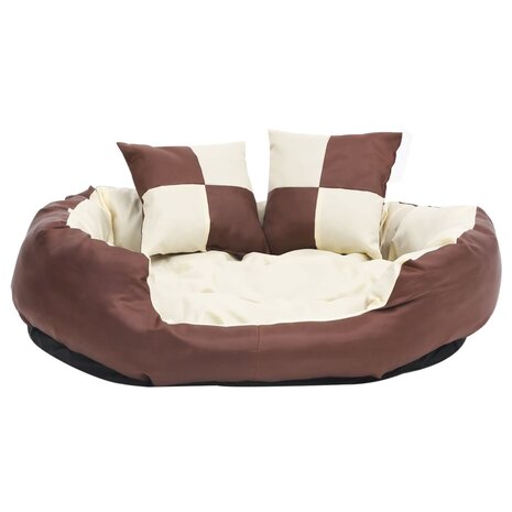 Hondenkussen omkeerbaar en wasbaar 85x70x20 cm bruin en crème 3