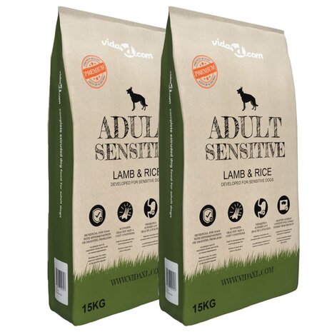 Premium hondenvoer droog Adult Sensitive Lamb & Rice 30kg 2 st 1