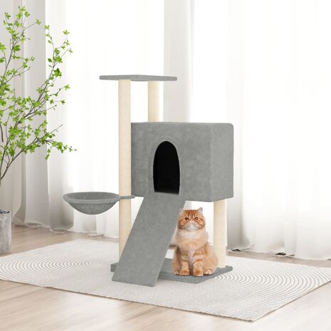 Kattenmeubel met sisal krabpalen 96 cm lichtgrijs 1