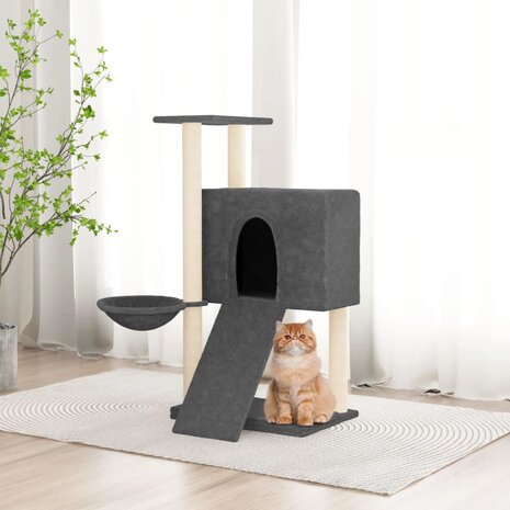 Kattenmeubel met sisal krabpalen 96 cm donkergrijs 1