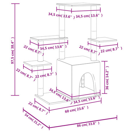 Kattenmeubel met sisal krabpalen 97,5 cm donkergrijs 7