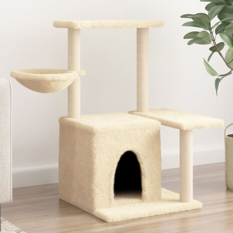 Kattenmeubel met sisal krabpalen 83 cm crèmekleurig 1