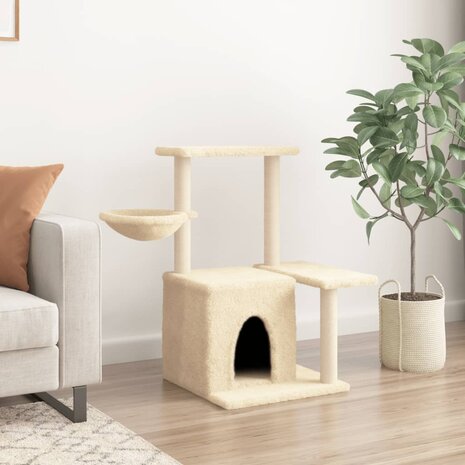 Kattenmeubel met sisal krabpalen 83 cm crèmekleurig 3