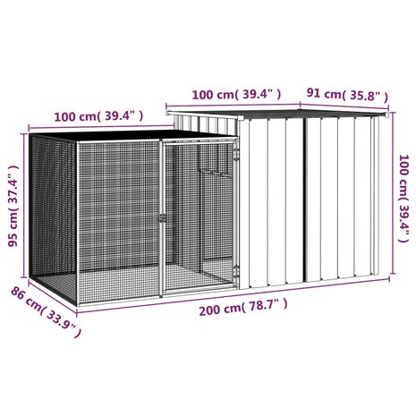 Konijnenhok 200x91x100 cm gegalvaniseerd staal antracietkleurig 5