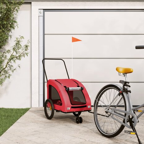 Hondenfietstrailer oxford stof en ijzer rood 1