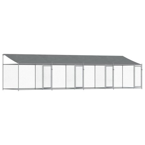 Hondenhok met dak en deuren 8x2x2 m gegalvaniseerd staal grijs 2