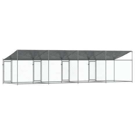 Hondenhok met dak en deuren 8x2x2 m gegalvaniseerd staal grijs 6