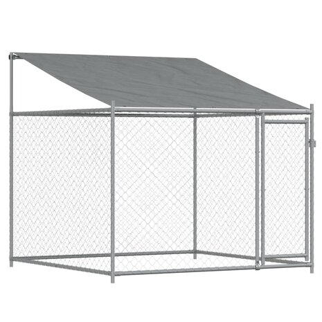 Hondenhok met dak en deuren 8x2x2 m gegalvaniseerd staal grijs 7