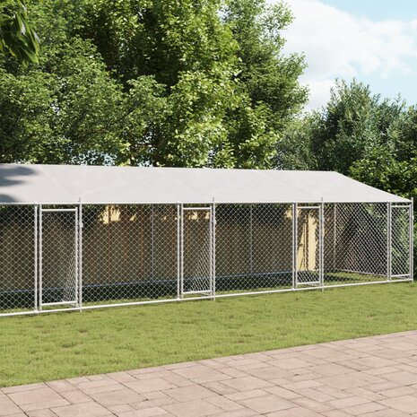 Hondenhok met dak en deuren 10x2x2 m gegalvaniseerd staal grijs 1