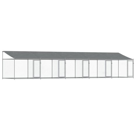 Hondenhok met dak en deuren 10x2x2 m gegalvaniseerd staal grijs 2
