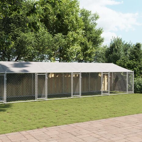 Hondenhok met dak en deuren 10x2x2 m gegalvaniseerd staal grijs 3