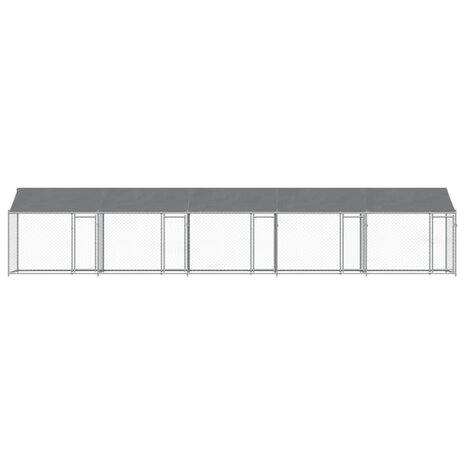 Hondenhok met dak en deuren 10x2x2 m gegalvaniseerd staal grijs 4