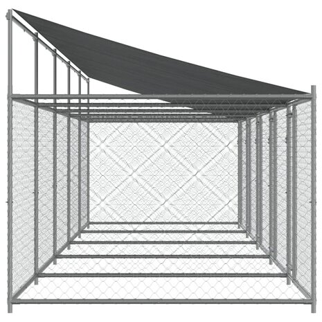 Hondenhok met dak en deuren 10x2x2 m gegalvaniseerd staal grijs 5