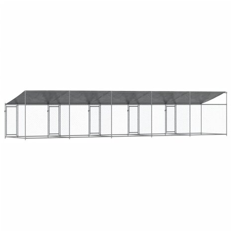 Hondenhok met dak en deuren 10x2x2 m gegalvaniseerd staal grijs 6