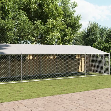 Hondenhok met dak en deur 12x2x2 m gegalvaniseerd staal grijs 1