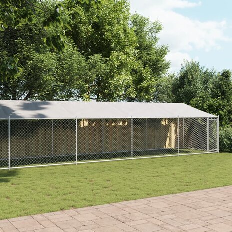 Hondenhok met dak en deur 12x2x2 m gegalvaniseerd staal grijs 3