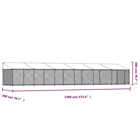 Hondenhok met dak en deur 12x2x2 m gegalvaniseerd staal grijs 9