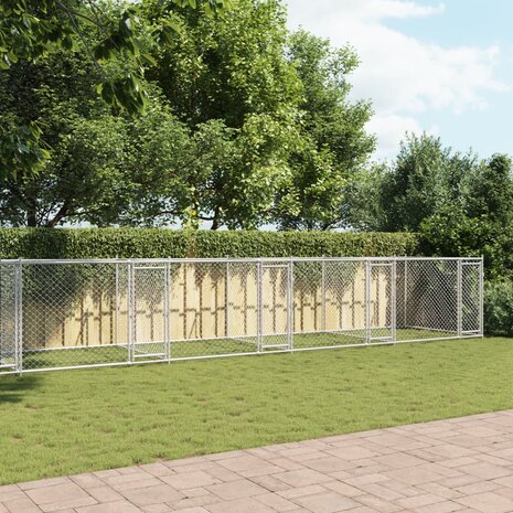 Hondenhok met deuren 12x2x1,5 m gegalvaniseerd staal grijs 3